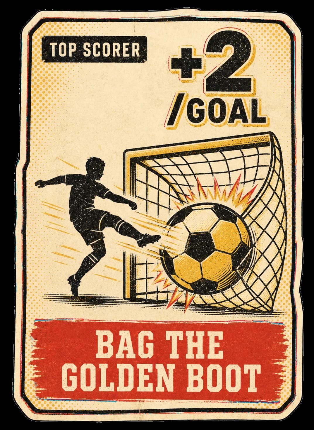 Top Scorer chip · striker firing the ball into the goal