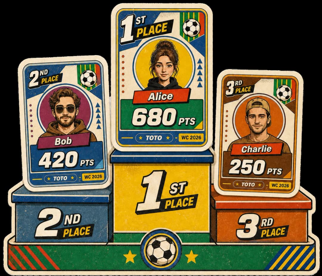 Three player leaderboard cards on a podium
